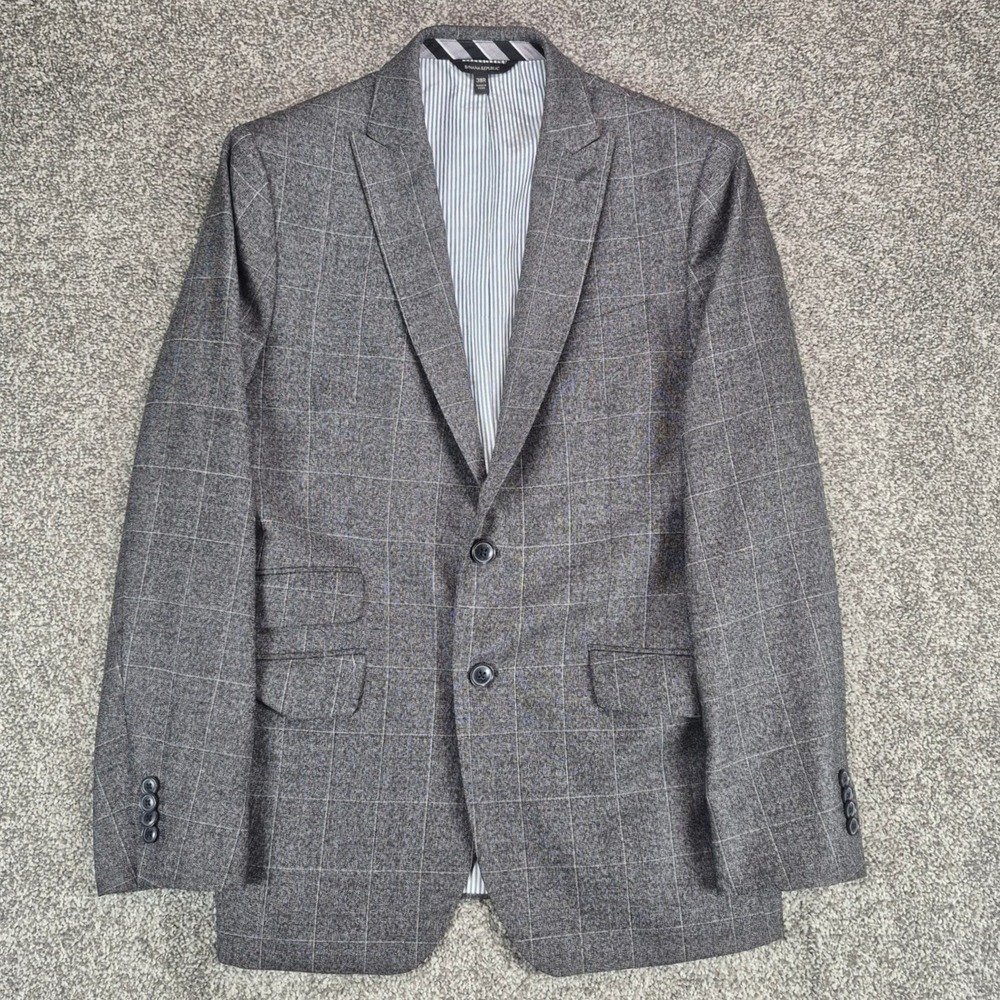 Banana Republic Blazer Mens 38R Gray Windowpane Slim Fit Italian Wool Marzotto